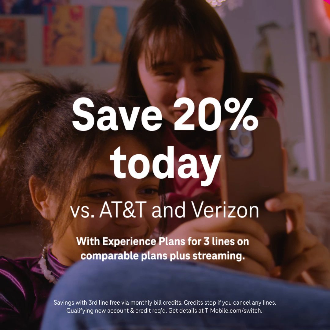 .T-Mobile rewrote the rules—and we’re doing it again with our best value-packed plans ever: 5-year price guarantee, 20% savings for switchers, $200+ value/line w/ more data & T-Satellite. Metro by T-Mobile gets the same deal. New plans. More value. More: