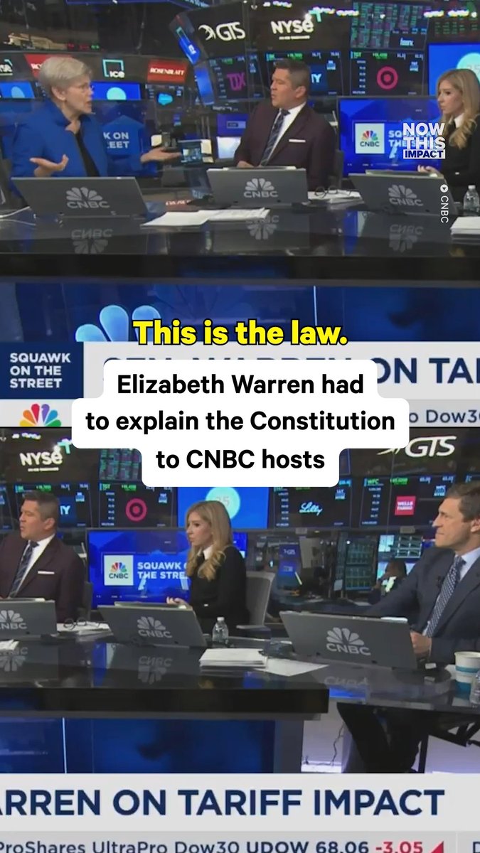 Congress has the final authority on tariffs. “You don’t get to lip off, and let the king say ‘Off with your head’”—Warren snaps at a CNBC anchor about Con Law 101. Warren taught constitutional law at Harvard Law School for decades.
