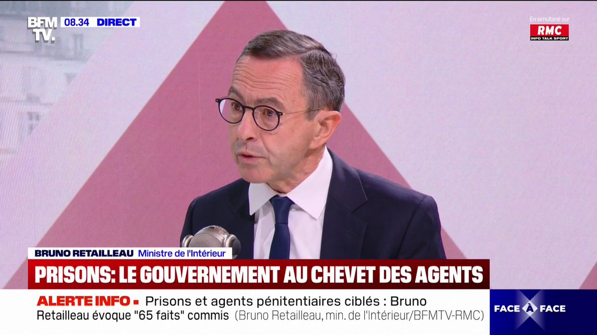 🔴🇫🇷ALERTE INFO | Bruno Retailleau révèle qu'il y a eu 65 attaques depuis le 13 avril contre les prisons et agents pénitenciers. La situation est hors de contrôle.