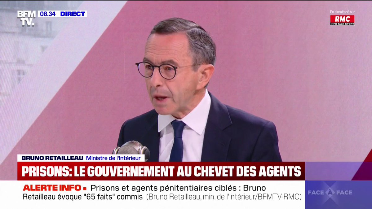 🇫🇷 FLASH | Selon Bruno Retailleau, « il y a un lien qui paraît assez évident » entre les prisons attaquées et le narcotrafic, peu après l’adoption d’une loi sur le sujet.