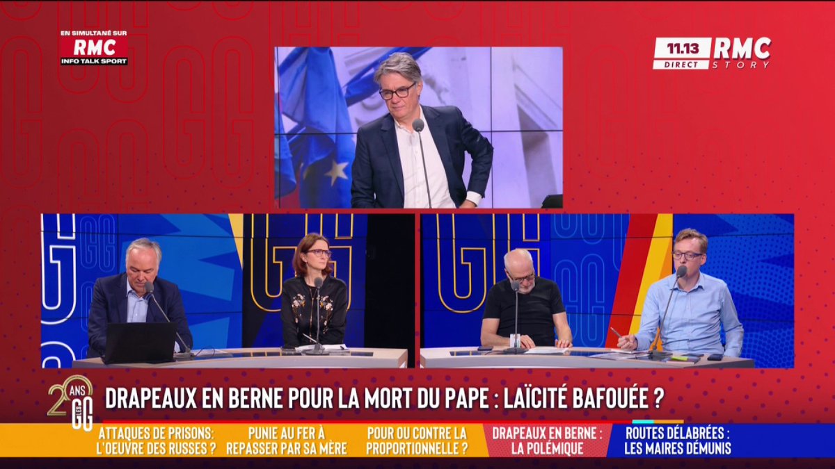 🇫🇷 Drapeaux en berne pour la mort du pape : le clash entre Olivier Truchot et une auditrice 📞 Annette, au 3216 : "On n'est pas dans un pays catholique. On est dans un pays laïc. On parle des femmes voilées, mais on met les drapeaux en berne... ça ne colle pas." #GGRMC