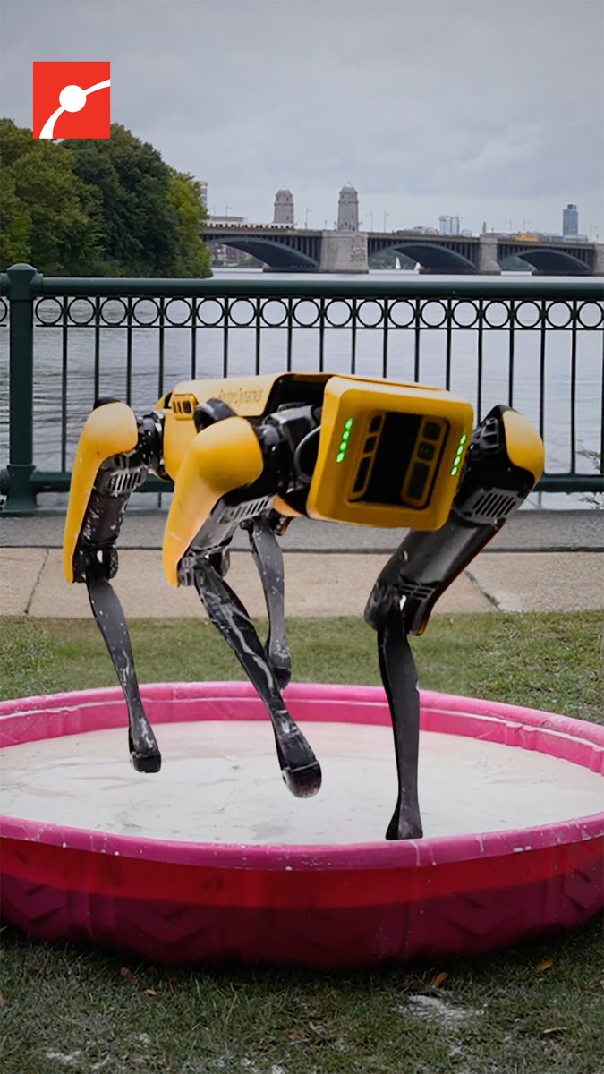 How does Boston Dynamics’ robot dog Spot walk on oobleck without sinking? Oobleck is a non-Newtonian fluid, meaning it acts like a solid under pressure. Spot’s constant motion creates enough force to keep it above the surface, unlike a still kettlebell, which sinks.