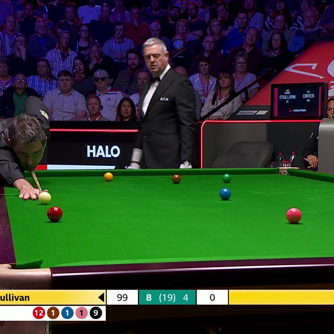 Ronnie O'Sullivan with a 𝐭𝐡𝐢𝐫𝐝 century of the match and is one frame away from victory over Ali Carter 💯 #WorldChampionship