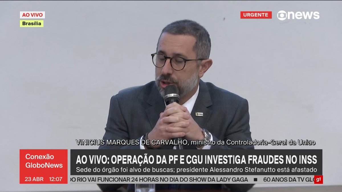 "Essa é uma operação de combate à corrupção, mas, sobretudo, em defesa dos aposentados desse país", diz o ministro da CGU sobre apuração de fraude bilionária no INSS. ➡ Assista ao #ConexãoGloboNews: #GloboNews