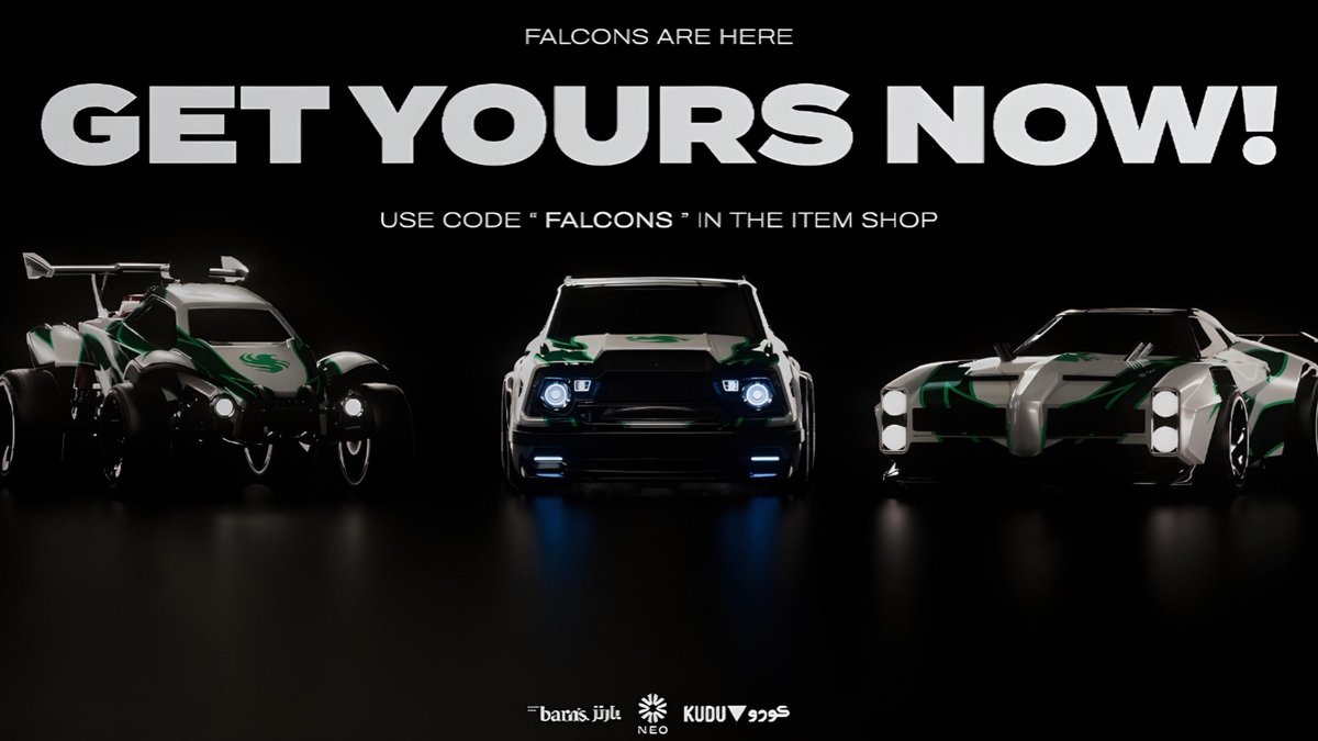 Hit the field with the Falcons’ decals!! 💥🦅 — available now in the item shop — ديـكلـز فـالكونـز لموسم 2025 متوفر الآن في متجر روكيت ليق!! 🏎️💚 اطلبه بإستعمال كود “FALCONS” وورنا إبداعك 🔥 #FalconsAreHere