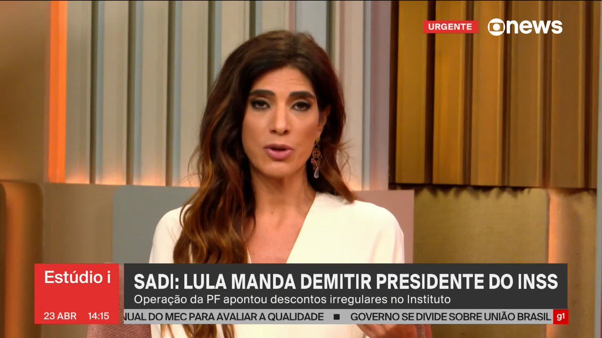 .Andréia Sadi: Lula manda demitir presidente do INSS após operação que apontou fraude bilionária no órgão. ➡ Assista na #GloboNews: #Estúdioi