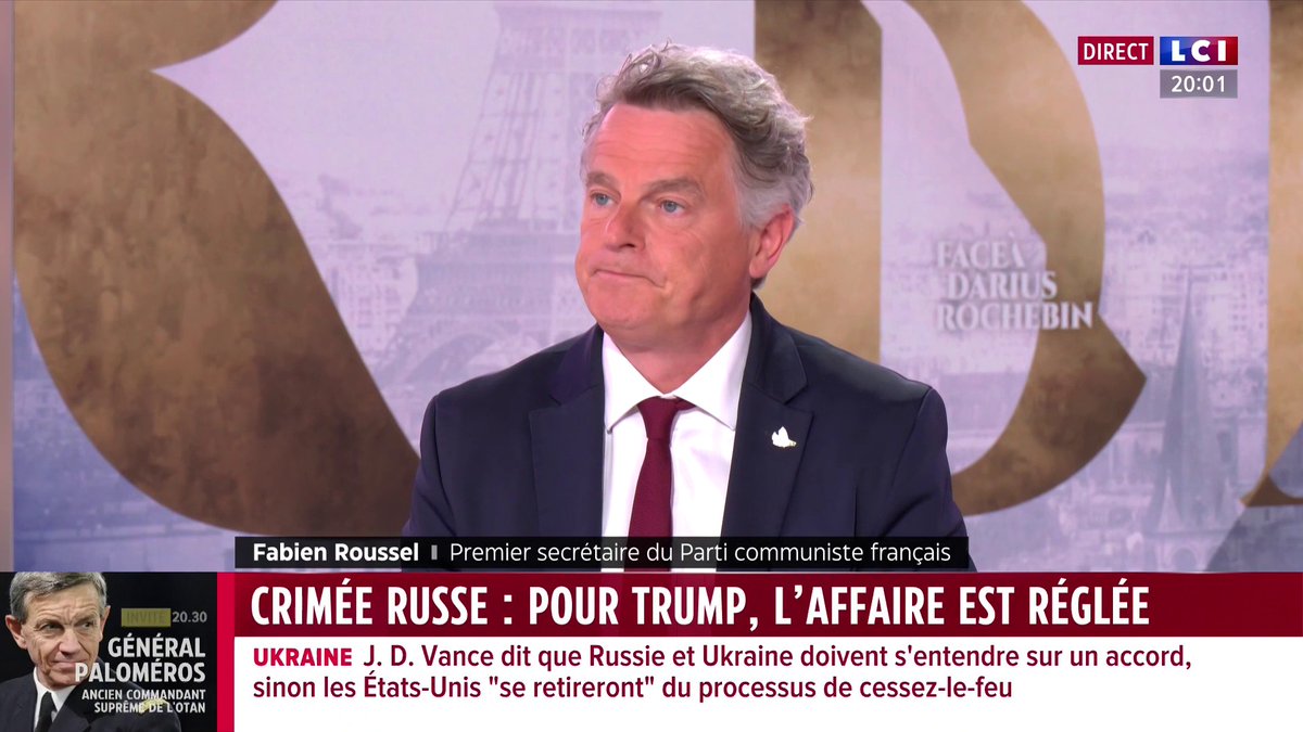 Crimée : "La France devrait dire que ce n’est pas à Trump de décider tout seul de l’avenir de l’Ukraine et des territoires occupés" exprime Fabien Roussel ▶️ Darius Rochebin