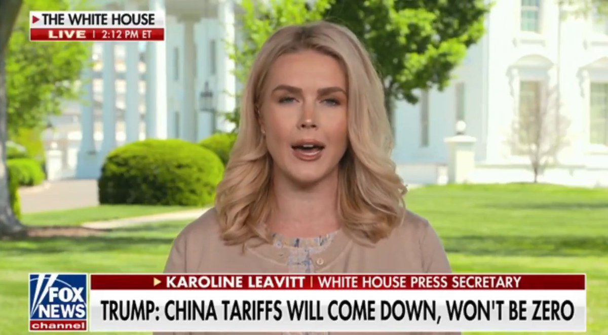 BREAKING: Karoline Leavitt says that Trump’s stance on China is not softening. When asked what the time table is for the reduction of tariffs on China she says: “Let me be clear: There will be no unilateral reduction of tariffs against China." “This is the art of the deal. Trump is using the leverage of the U.S. to bring countries to the negotiating table…”