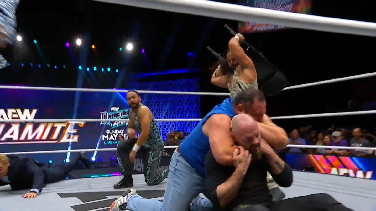 Just when The Elite thought they had the upper hand, reinforcements have arrived! Watch #AEWDynamite LIVE on TBS &amp; MAX Samoa Joe | @YoungBucks | @RainmakerXOkada | Jon Moxley | Marina Shafir | @SwerveConfident | Kenny Omega