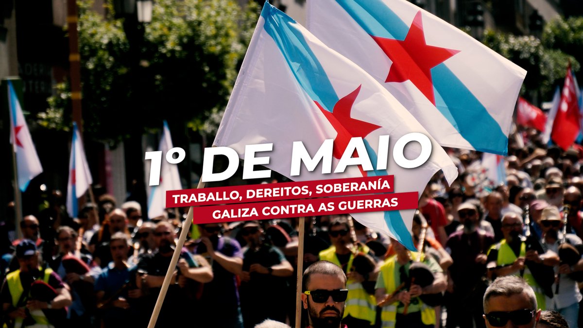 📢 Mobilízate coa CIG este #1deMaio para reivindicar #traballo, #dereitos e #soberanía. ⚠️🪖Paremos o rearme imperialista: #GalizaContraAsGuerras ✊🏻✂️Ergámonos contra a crise, os recortes, a pobreza e a desigualdade 📍Nin un paso atrás na defensa dos salarios, pensións, sanidade, educación, vivenda, coidados e servizos públicos dignos e de calidade! 👉🏻A central nacionalista convoca 17 mobilizacións para o Día Internacional da Clase Obreira +Info: