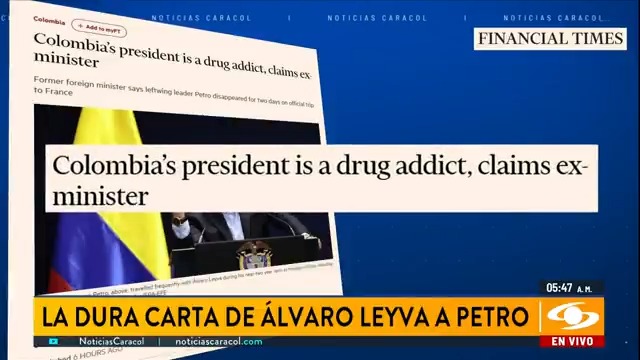 En una dura carta dirigida al presidente Petro, el excanciller Álvaro Leyva aseguró que el jefe de Estado y su ministro del Interior tienen problemas de adicción a las drogas. La misiva ya la registran varios diarios en el mundo. Más en