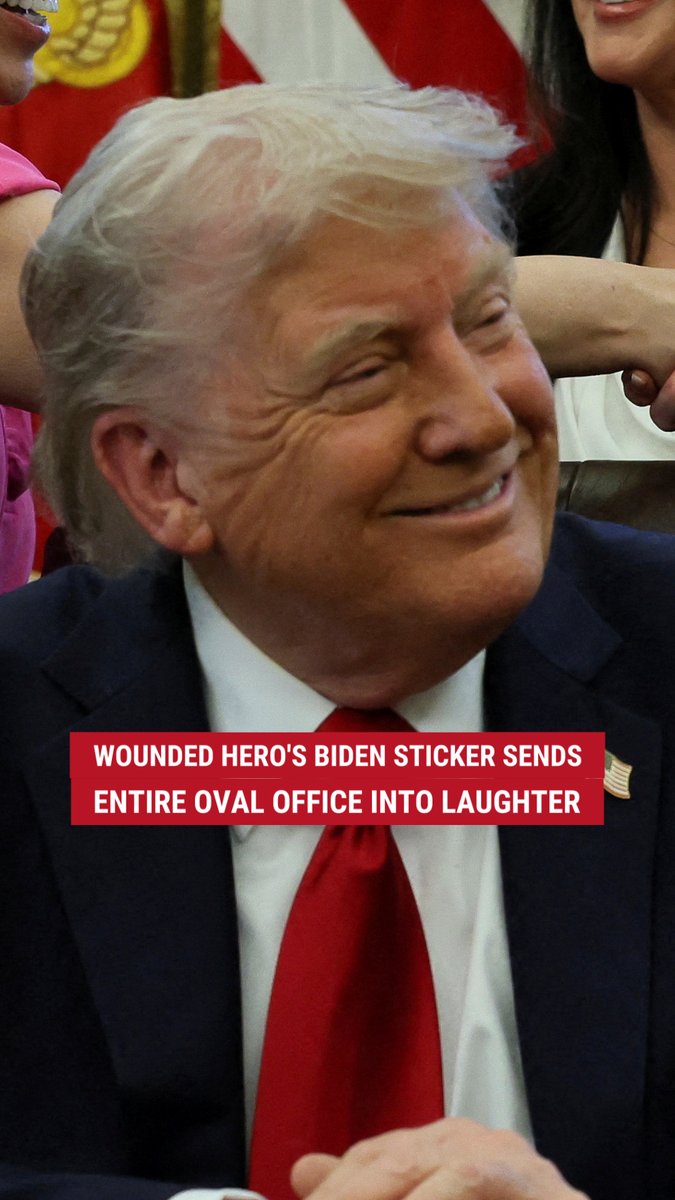 'WHO IS THAT?': Donald J. Trump asks a wounded veteran about his Joe Biden sticker — and his answer gets everyone in the The White House laughing, including the president himself.