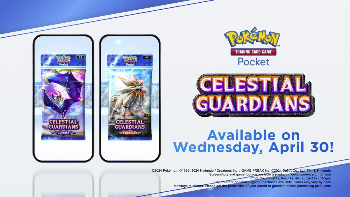 Command the powers of solar and lunar entities at your fingertips, as Pokémon TCG Pocket: Celestial Guardians goes live in-app, April 30th! ☀️🌕 Who's excited to see more Alolan Pokémon make their debut to the app?