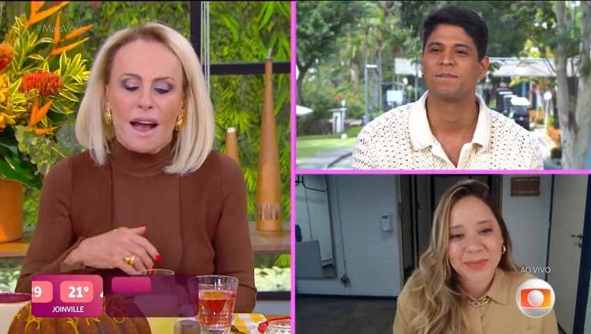 E olha quem apareceu de surpresa, Caranguejos. Letícia entrou ao vivo e falou com Gui. Que lindos! 🥰 GUI NO MAIS VOCE 📸 Reprodução: TV Globo #TimeGui no #MaisVocê | 🦀