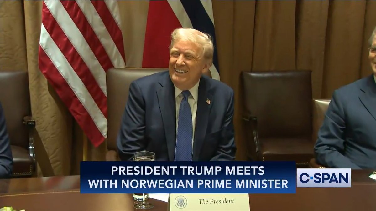 Reporter asks Norwegian Prime Minister if President Trump deserves to be nominated for a Nobel Peace Prize. President Trump: "Thank you very much for that questions. I like that question."