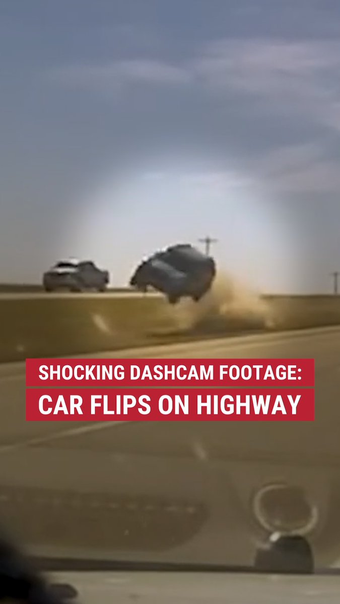 🚨CRASH LANDING: Dashcam footage shows a car flipping into the median on a Kansas highway. A state trooper caught it all on camera.