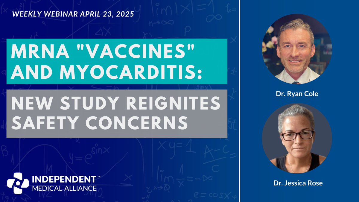 mRNA "Vaccines" & Myocarditis: New Study Reignites Safety Concerns This week, host Dr. Ryan Cole (Ryan Cole MD) was joined by Dr. Jessica Rose (Jessica Rose 🤙)—IMA Senior Fellow and the co-author of a groundbreaking new study that once again raises serious concerns about COVID-19 mRNA "vaccines" and myocarditis. Watch now.