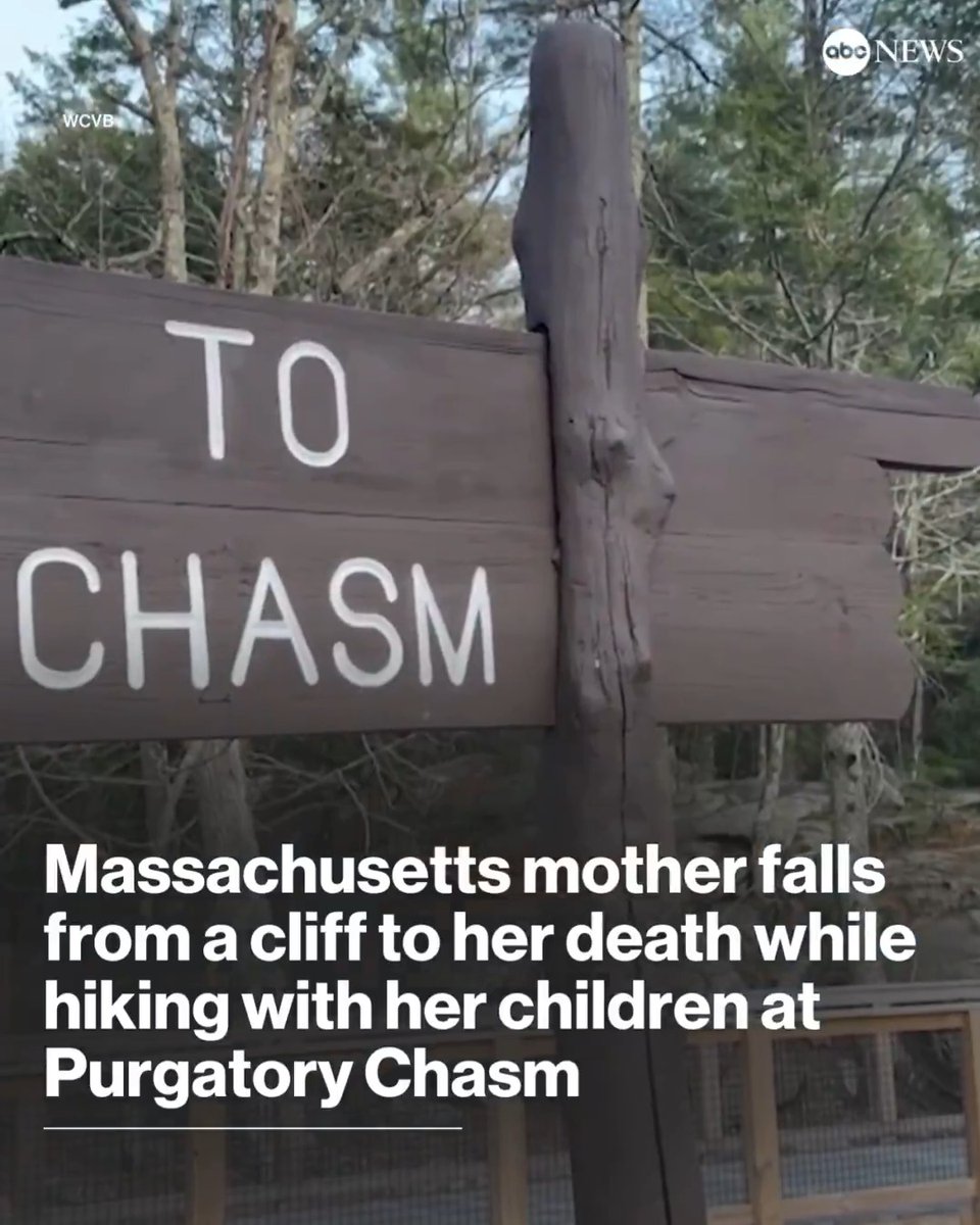 A 49-year-old mother of four died on Wednesday after she fell about 50 to 75 feet from a cliff while hiking at Purgatory Chasm in Massachusetts.