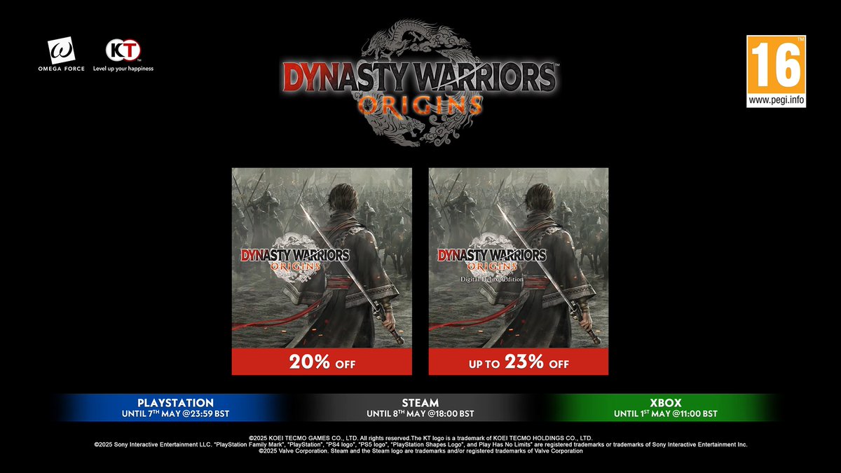 Walk your own path and become a true warrior. DYNASTY WARRIORS: ORIGINS is currently on sale across PlayStation 5, Steam and Xbox Series X|S. 🔵 ⚫️ 🟢 Need an incentive? Check out the playable demo!