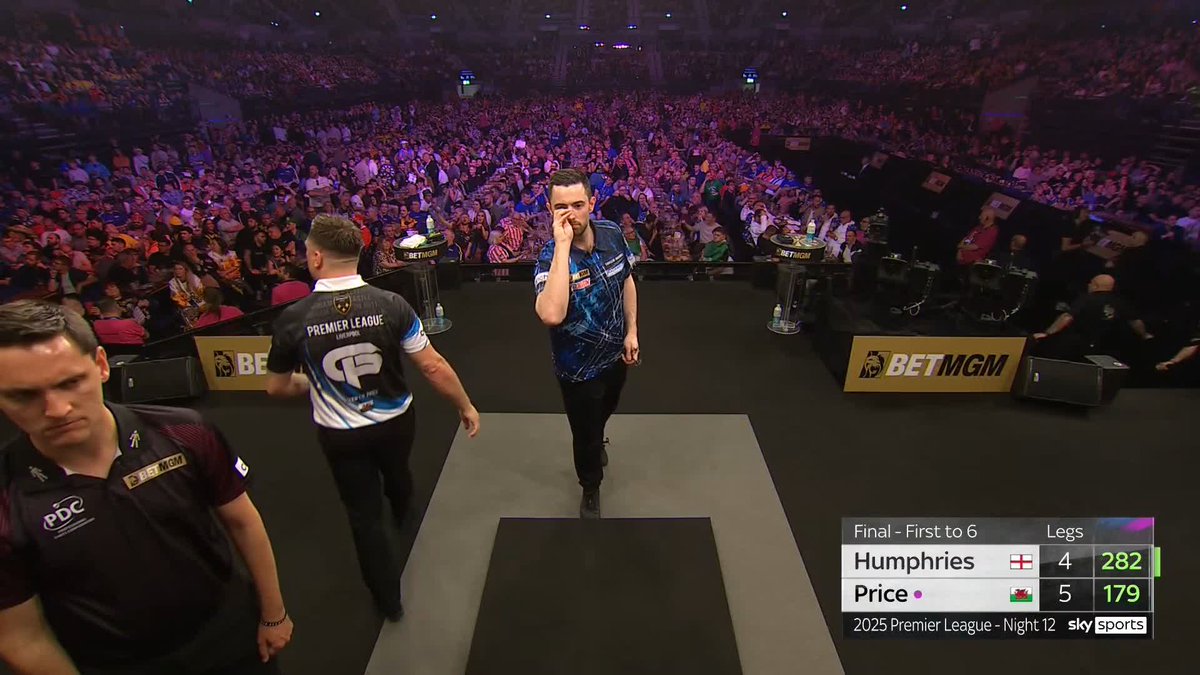 PRICE IS THE MAN ON MERSEYSIDE 👑 A brilliant evening for Gerwyn Price as he wins his third night in the 2025 BetMGM Premier League, beating Luke Humphries 6-4 in the final! What a night in Liverpool for the Iceman 🧊 📺 #PLDarts25