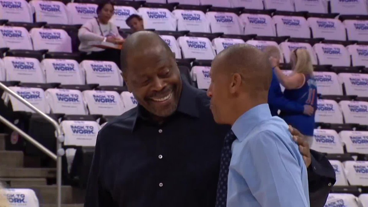 Reggie Miller &amp; Patrick Ewing dapping it up in Detroit ahead of Game 3 🤝