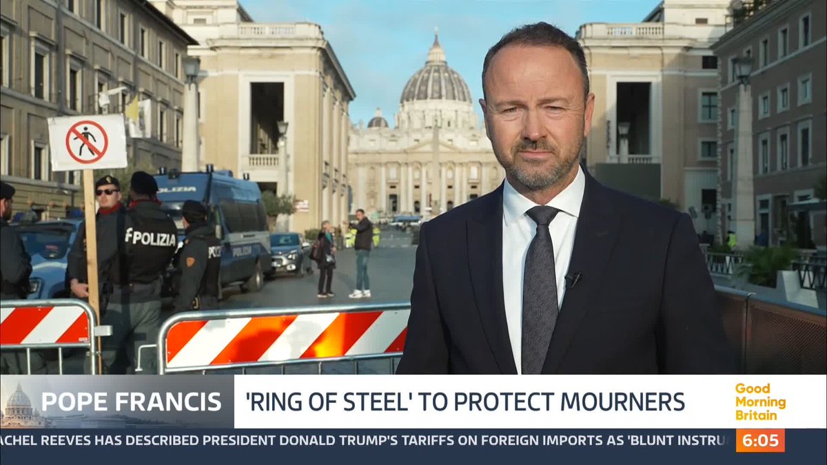 One of the biggest security operations in the Vatican's history is underway ahead of the funeral of Pope Francis tomorrow. A no-fly zone has been imposed. Crowds of up to 200,000 people are expected in St Peter's Square. @swainitv reports.