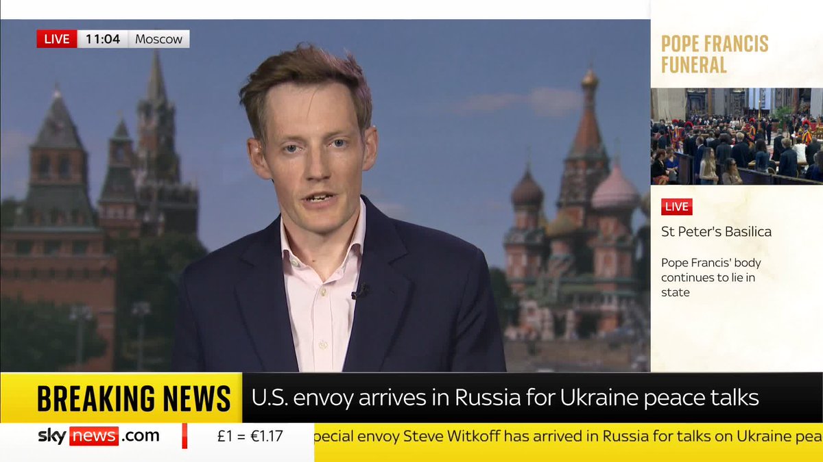 'When Russia says it is ready to make a deal, this is a peace deal that has been put forward by the US, but it still reads like a list of Moscow's demands' Sky's Ivor Bennett has the latest as Donald Trump's envoy, Steve Witkoff, lands in Moscow.