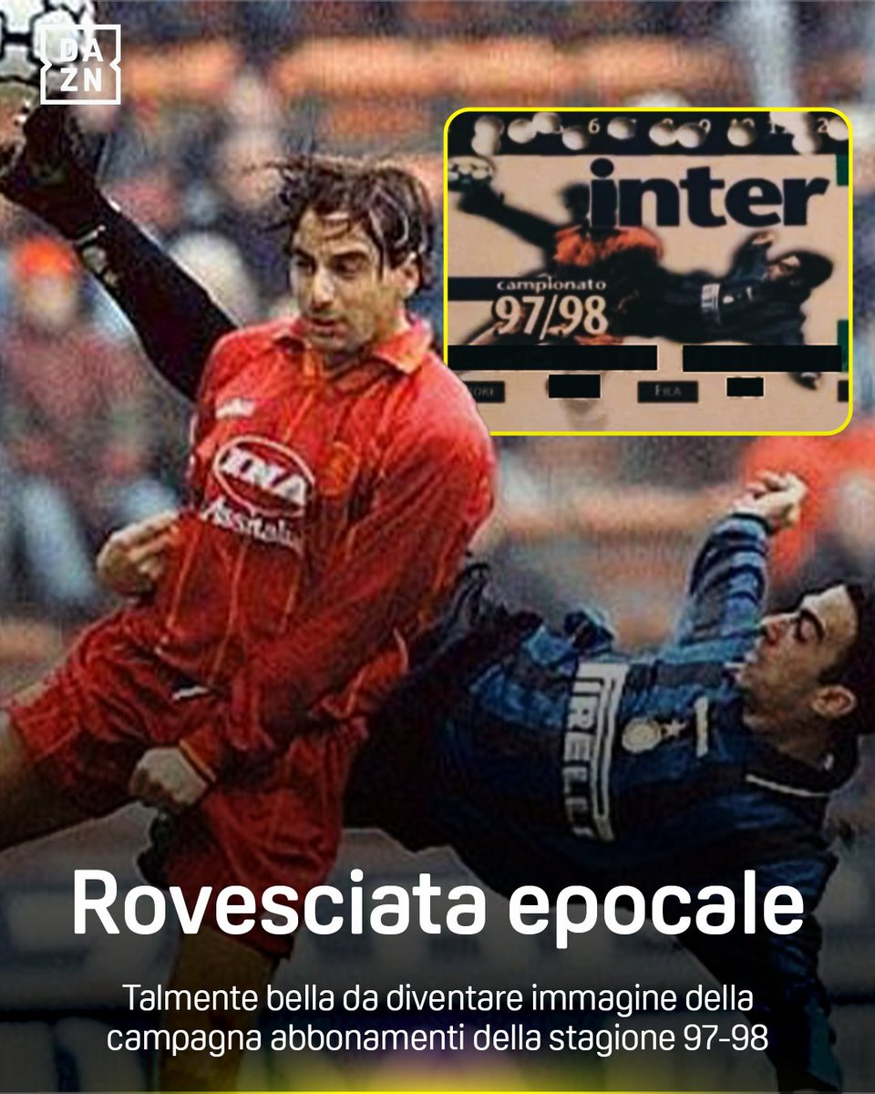 "Dimmi perché la rovesciata di Djorkaeff è sempre in hype" Chatgpt: "Talmente bella da diventare immagine degli abbonamenti della stagione successiva, quella di Ronaldo" Sipario #InterRoma torna domenica 27 aprile alle 15. Solo su #DAZN