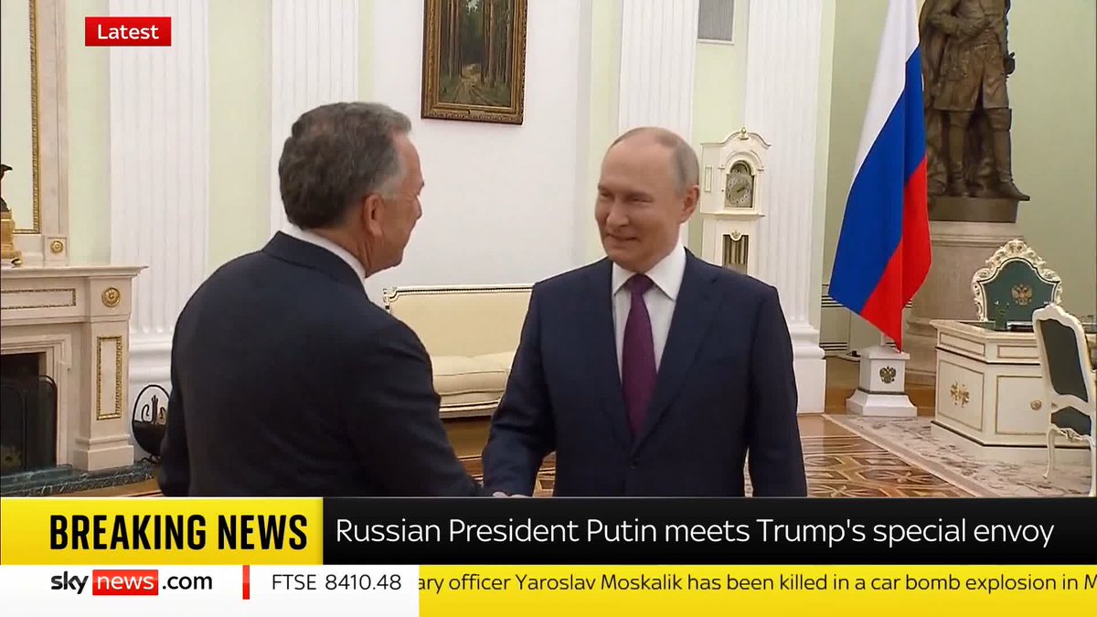 Donald Trump's envoy Steve Witkoff meets with Russia's Vladimir Putin inside the Kremlin. This is their fourth meeting since February.