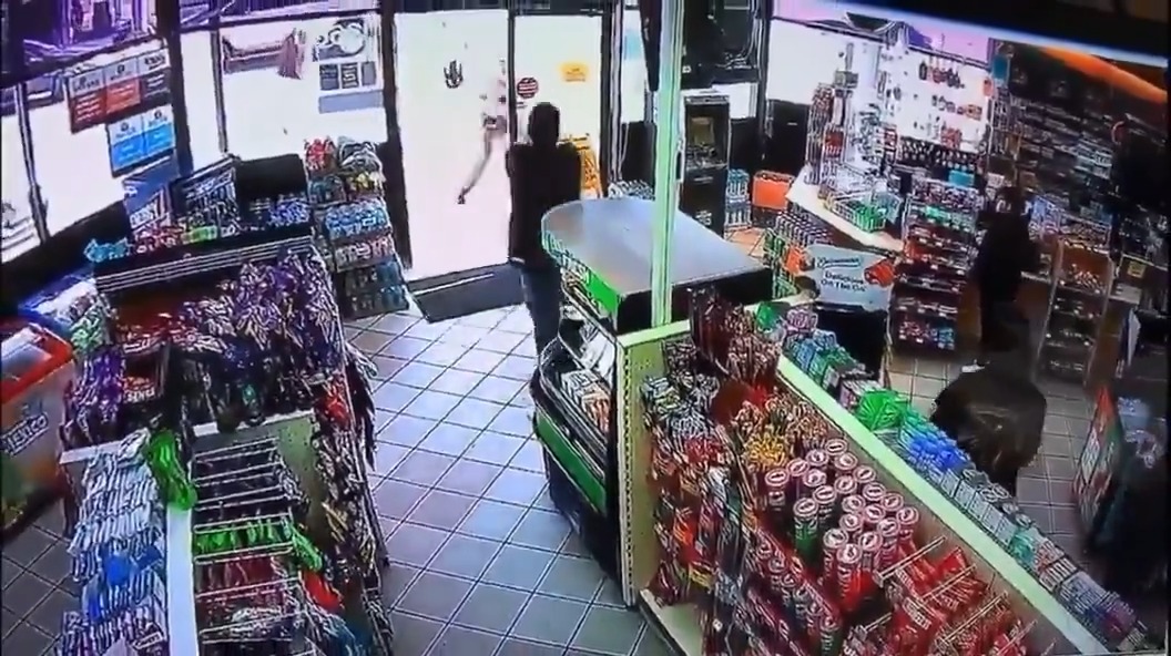Gas station security cam angle of the video I shared earlier... #CityLife #california #police #BallisticsTest #RMR #trijicon #glock #streamlight #cops #FAFO #gasstation