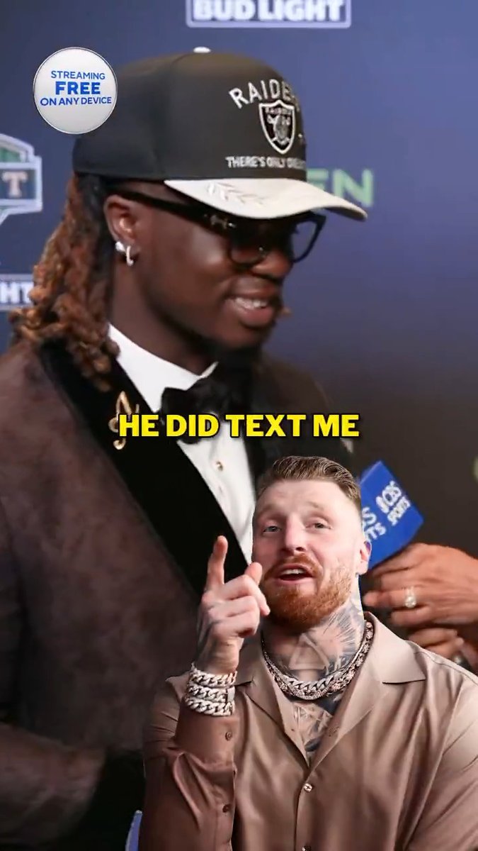 Ashton Jeanty says Maxx Crosby kinda sorta tipped the Raiders' pick in a text the night before 😬 🎙️Aditi Kinkhabwala