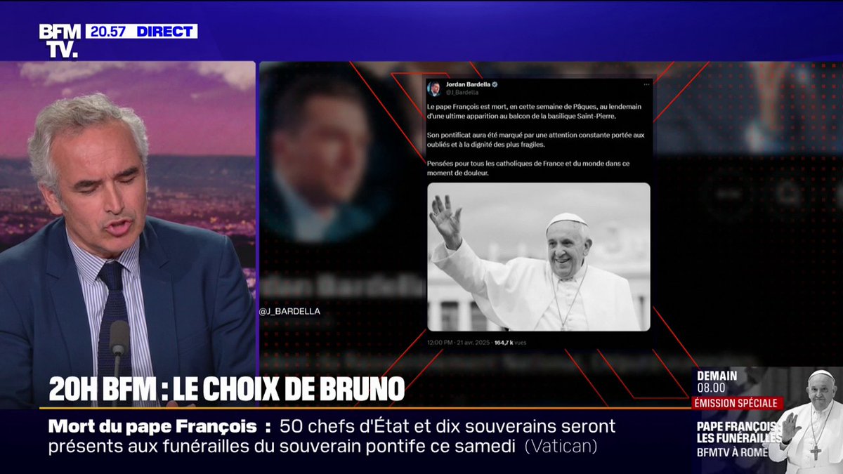 LE CHOIX DE BRUNO - Bardella aux obsèques d'un pape diabolisé par le RN