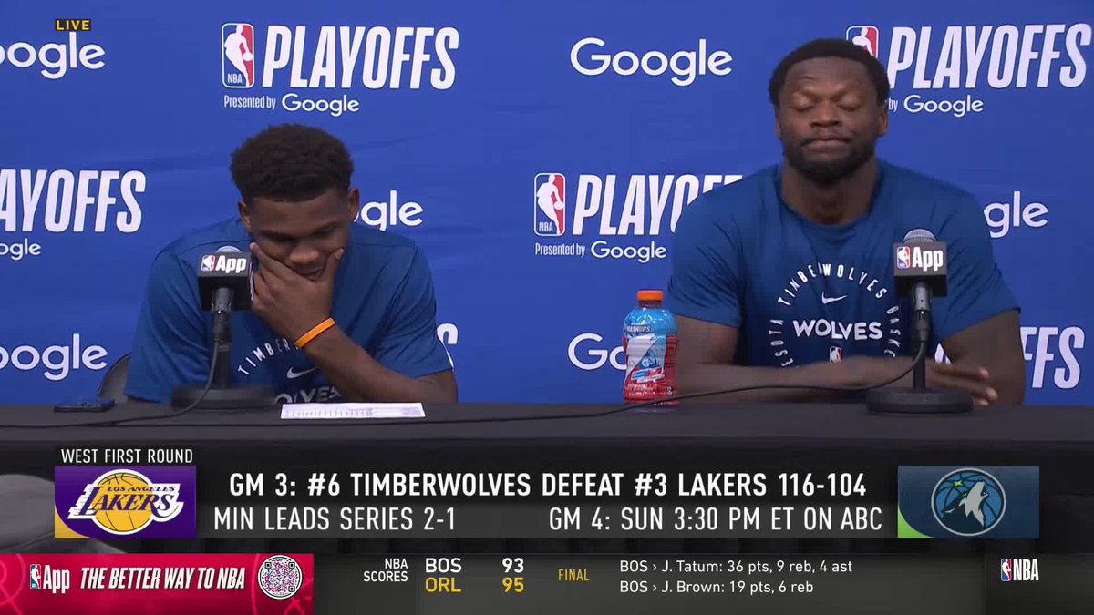 "I got 2 words for you. Jaden McDaniels" 🗣️ Anthony Edwards attributed part the Wolves' success down the stretch to his teammate 🙌