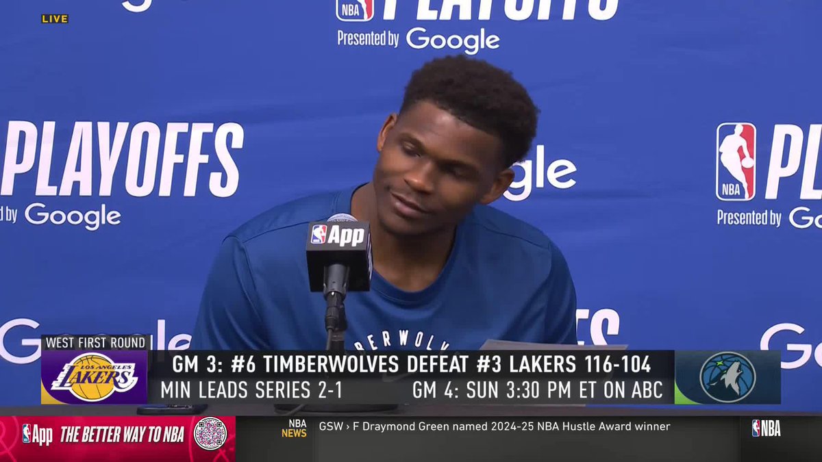 "Julius gotta shoot more [...] You aight, you good?" 😂 Anthony Edwards took a closer look at the box score during his presser with Julius Randle 🤣