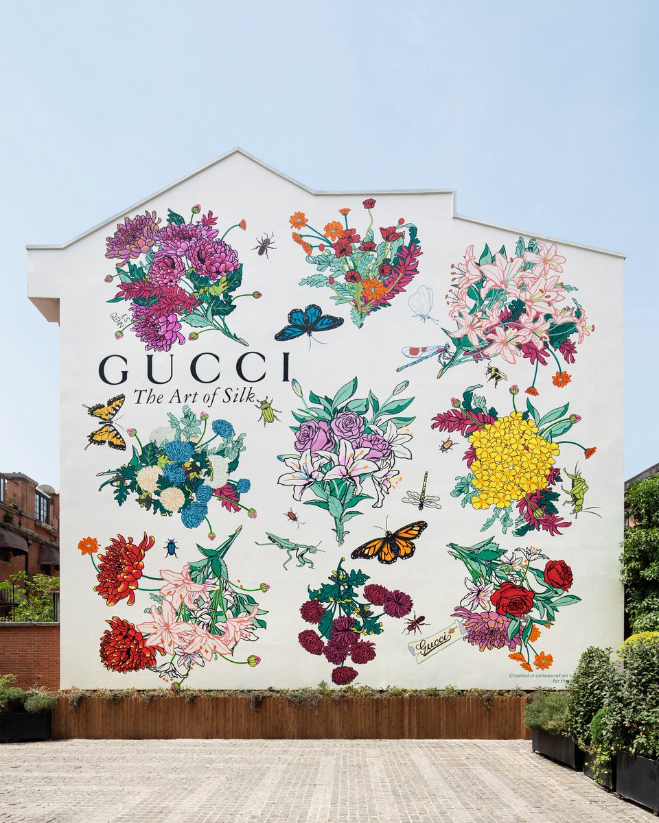 A city in bloom. In Shanghai, the #GucciArtWall is transformed into a dynamic expression of silk and seasonal rhythm through a new take on the iconic #GucciFlora motif by artist #ESGlenn, envisioned for the #Gucci90x90 project. #GucciTheArtOfSilk