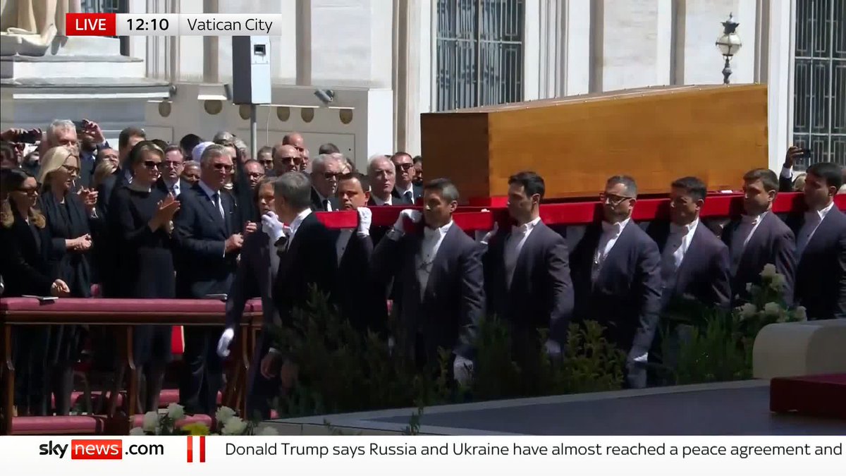 The requiem mass for Pope Francis concluded with gentle applause in St. Peter’s Square. His coffin was then carried back into St. Peter’s Basilica ahead of his burial at Rome’s Basilica of Santa Maria Maggiore. Pope Francis latest: 📺 Sky 501 and YouTube
