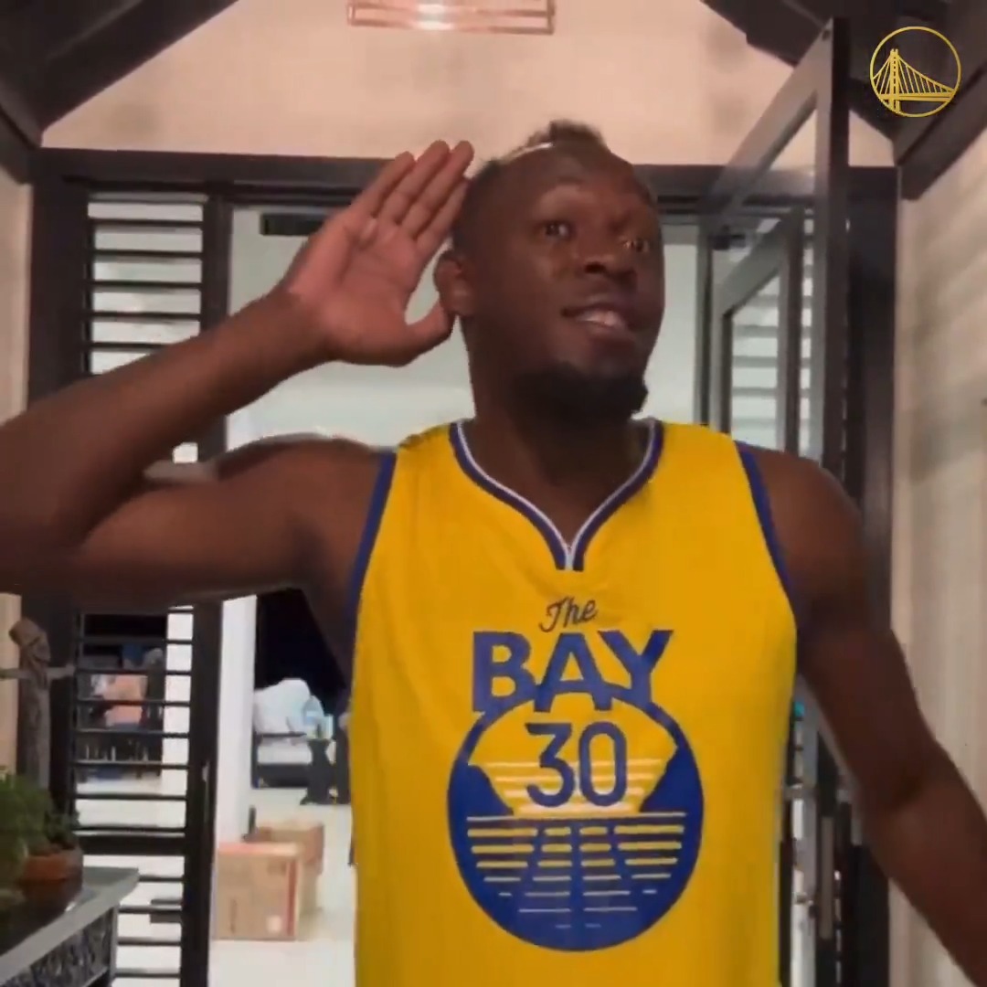 WARRRRRRIORS Usain St. Leo Bolt 🤝 #DubNation
