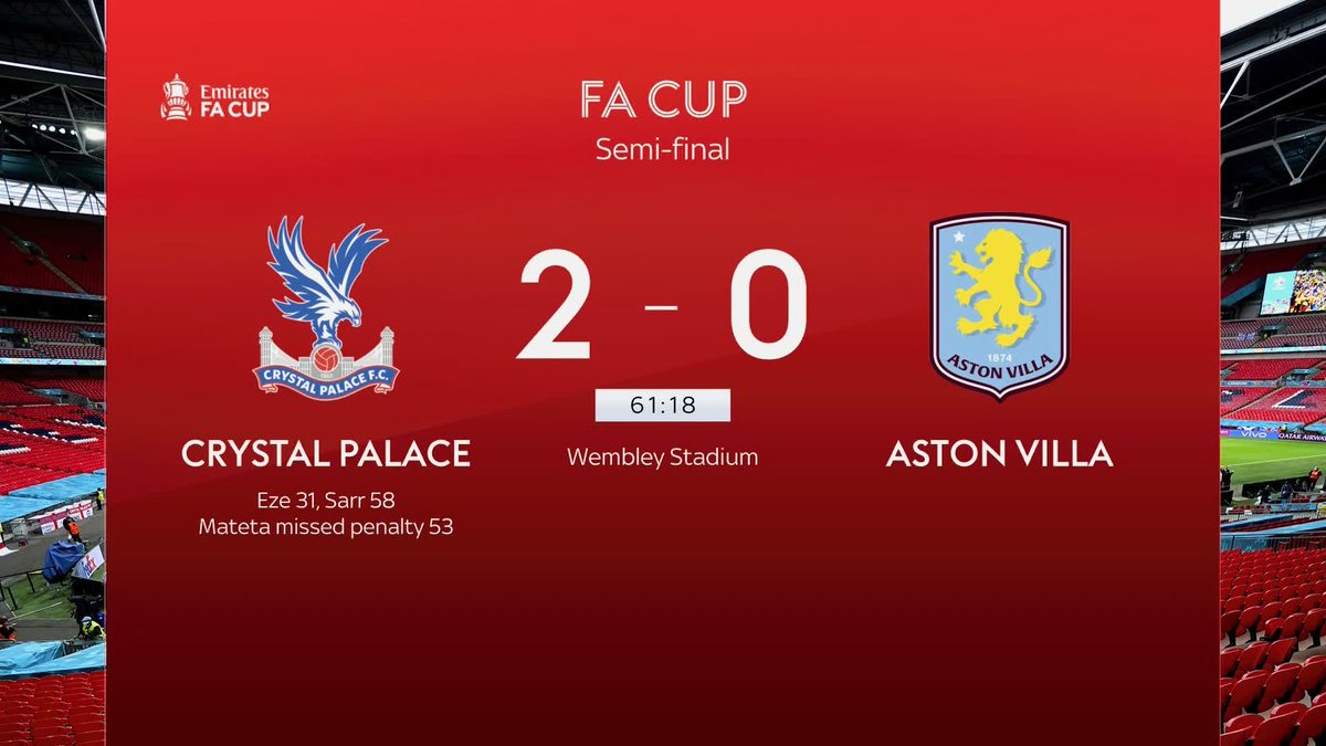 Crystal Palace have doubled their lead over Aston Villa in the FA Cup semi-final ⚽