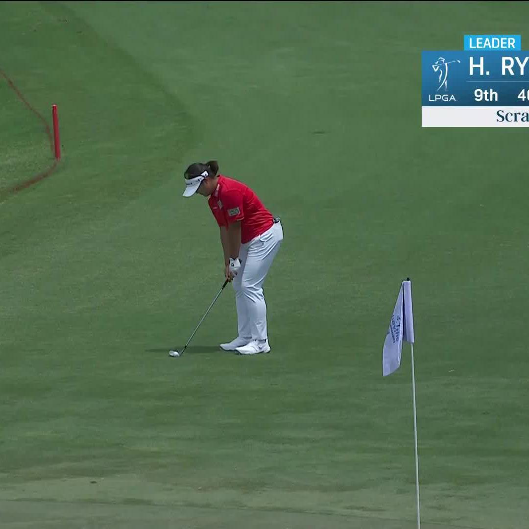 BUCKETS! Haeran Ryu extends her lead to two after this world-class chip in on the par-4 ninth to card her fourth birdie in a row. #TP5
