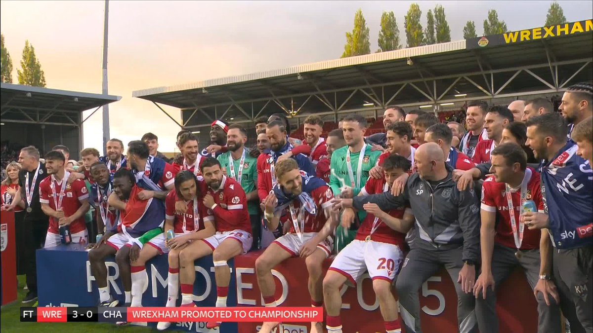The first team to go back-to-back-to-back in senior football ๐ค Wrexham celebrate promotion to the Championship! ๐