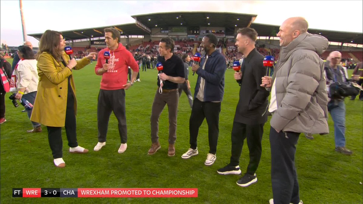 "There are so many people here who don't get the credit they deserve" 🥹 Rob McElhenney and Ryan Reynolds react to Wrexham's promotion 👏
