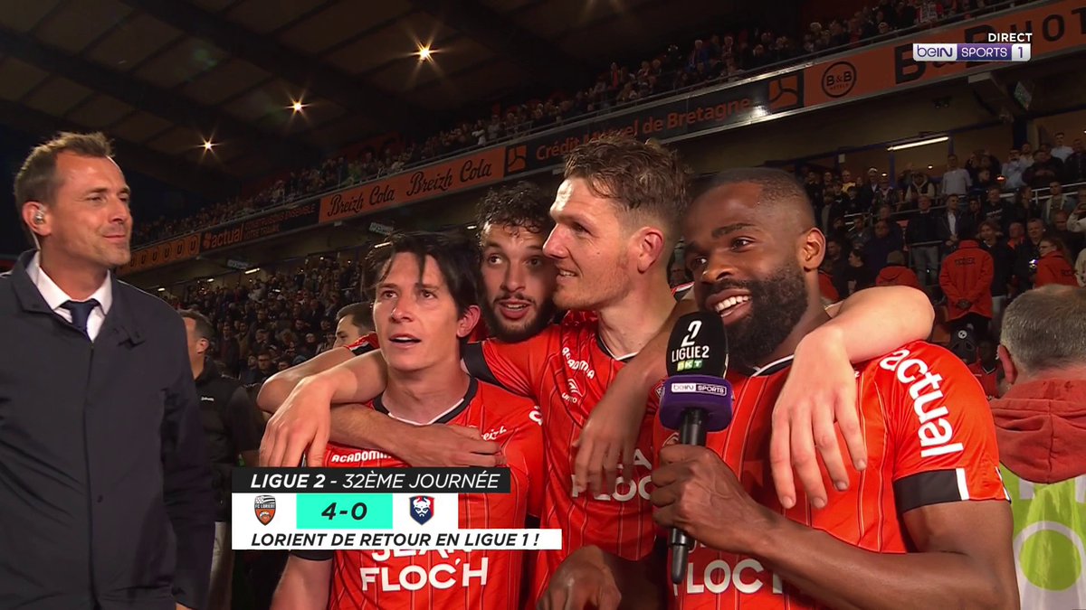 ⚽️ #Ligue2BKT 🤩 La joie des joueurs du FC LORIENT 🐟 à notre micro : "On avait à cœur de remonter tous ensemble !" 💬 "Ce club mérite la Ligue 1 !" #beINLIGUE2 #FCLSMC