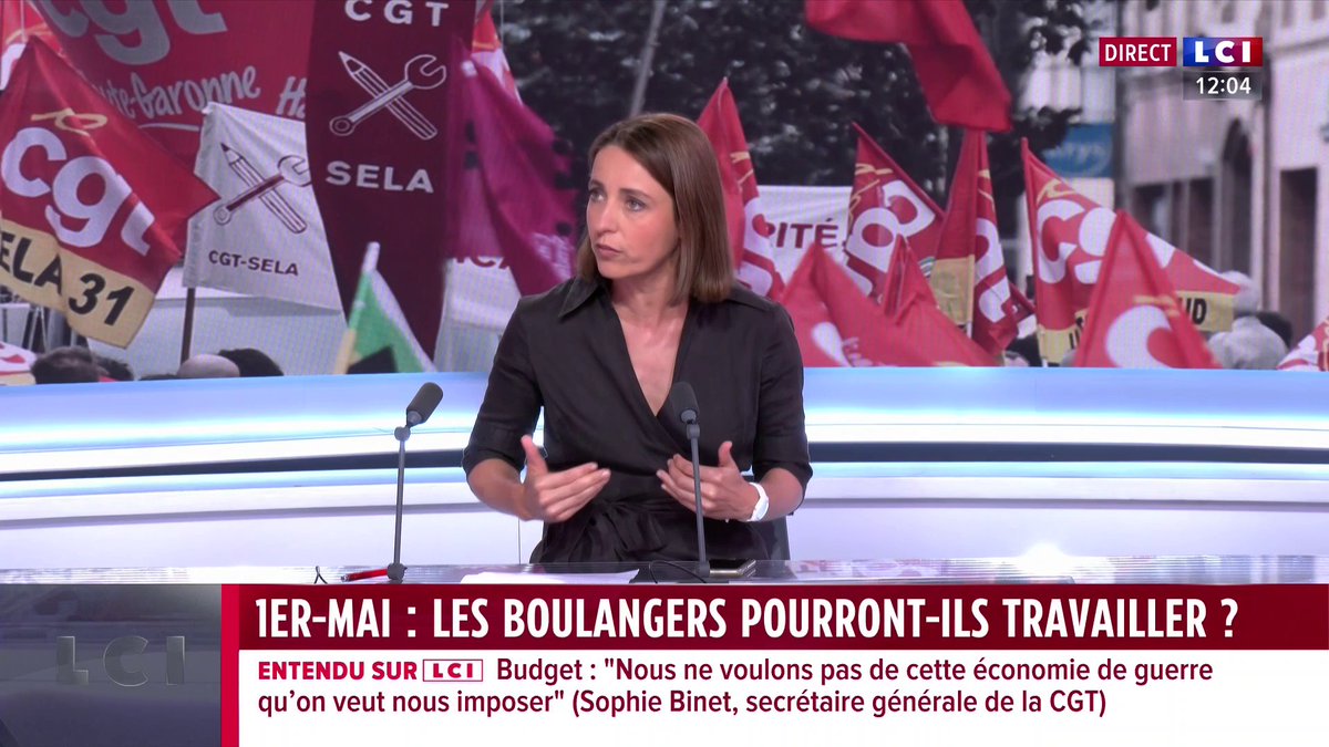 🗣️ "Pas question" de travailler le 1er mai insiste Sophie Binet, "il y a 364 autres jours pour ouvrir. Le 1er mai les patrons peuvent travailler s'ils le souhaitent, mais pour les travailleurs, c'est férié et chômé". 📺 L'Evénement du dimanche avec Marie Chantrait