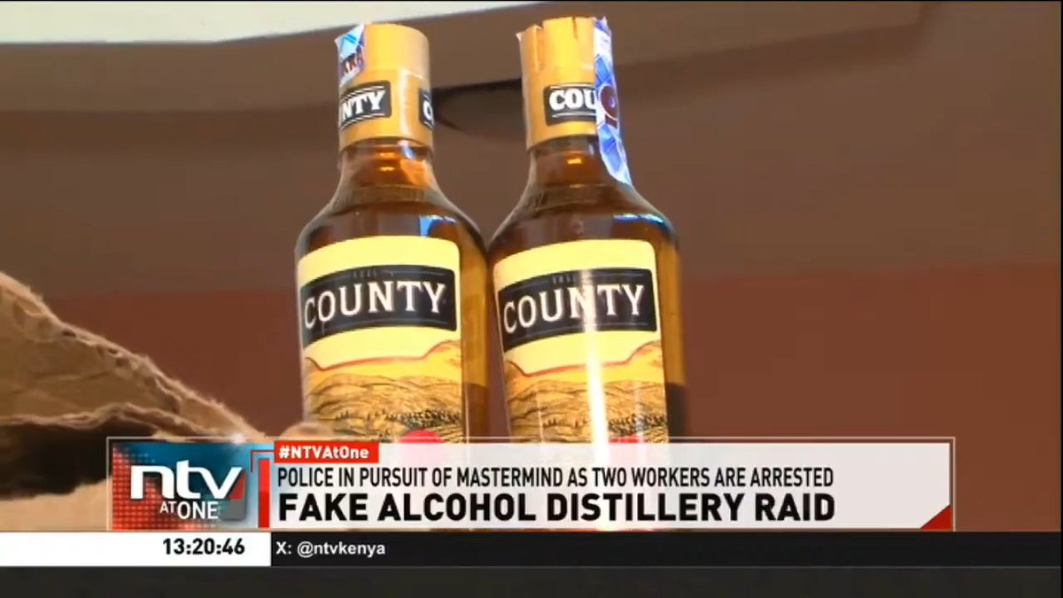 Fake Alcohol Nabbed In Ruiru: Police in Ruiru raid an illegal distillery at Kahawa Sukari estate and recover ethanol and other assorted counterfeit liquor brands of unknown value. #NTVatOne Elijah Ouko