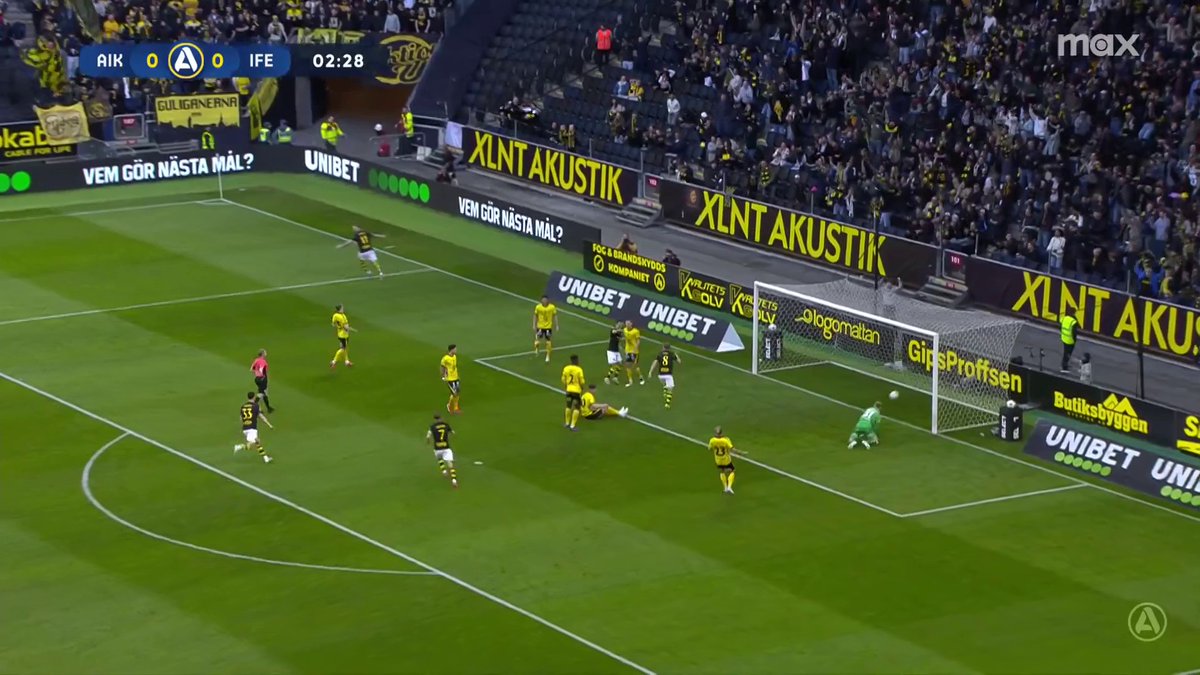 John Guidetti till Johan Hove och det är 1-0 till AIK ⚫️🟡 📲 Se matchen på Max