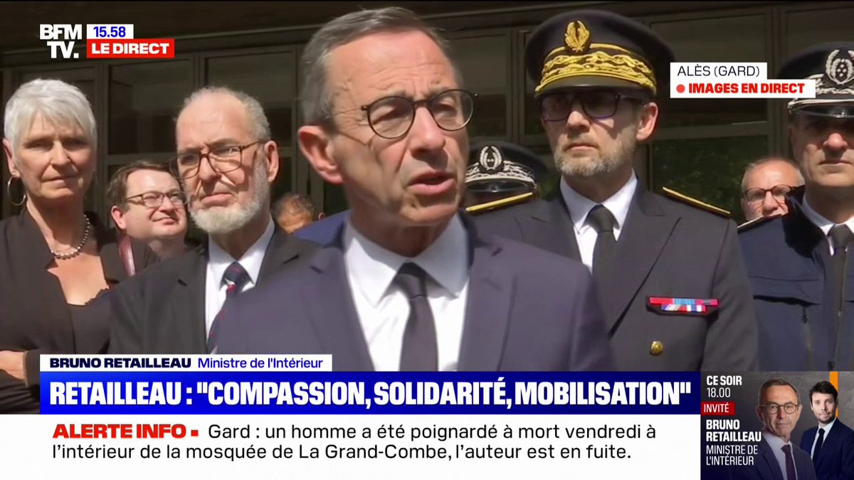 ⚡️ « Nous l’aurons » : Bruno Retailleau indique mettre tous les « moyens possibles » pour retrouver le suspect qui a tué un fidèle dans une mosquée du Gard.