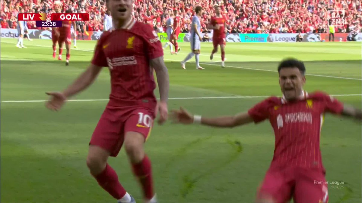 GOLAZO DE CAMPEÓN 🔥🎯 En el fiestón del Liverpool, Mac Allister pone patas arriba Anfield #PremierLeagueDAZN ⚽🏴󠁧󠁢󠁥󠁮󠁧󠁿