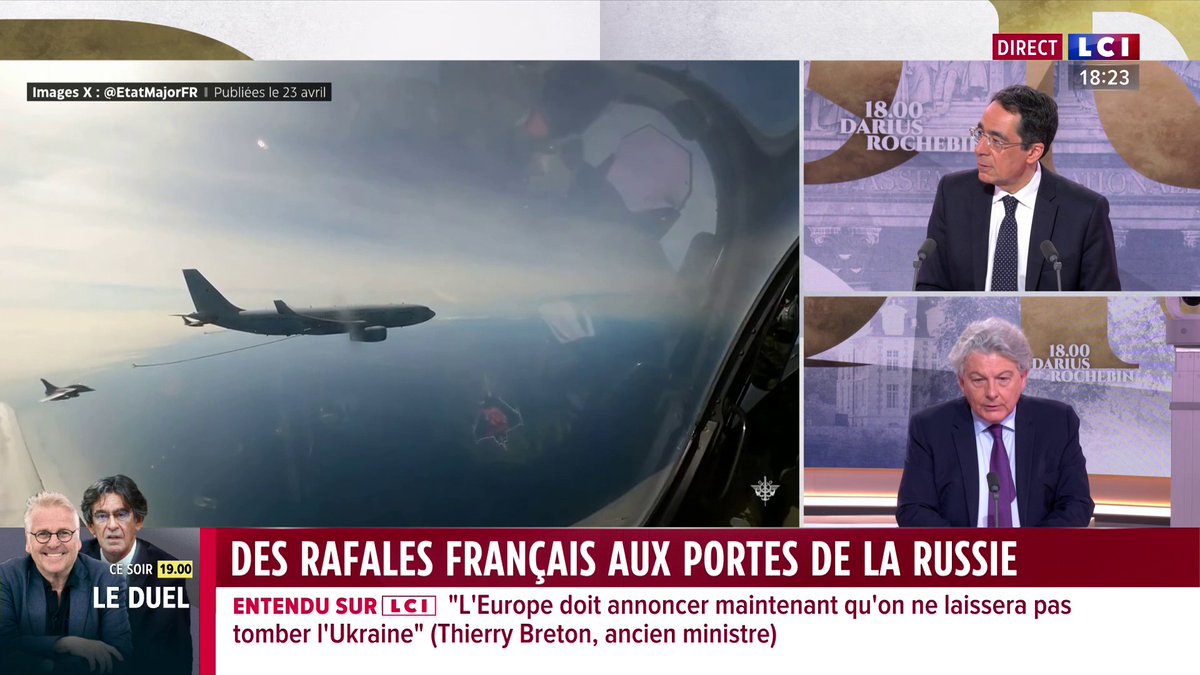🗣️ L'armée française déploie des avions de combat Rafale aux portes de la Russie : "c'est absolument stratégique, très important que nous y soyons" explique Thierry Breton ▶️ Darius Rochebin