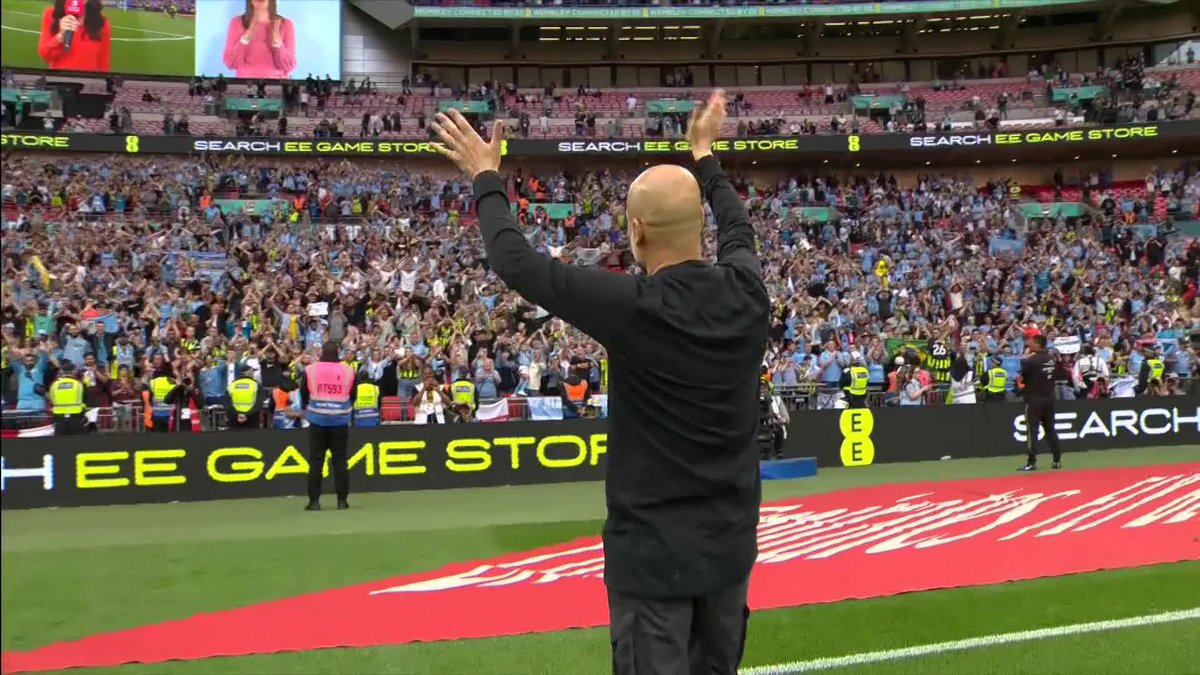 Pep Guardiola showed his appreciation to the Manchester City fans at the full-time whistle 🩵 #EmiratesFACup