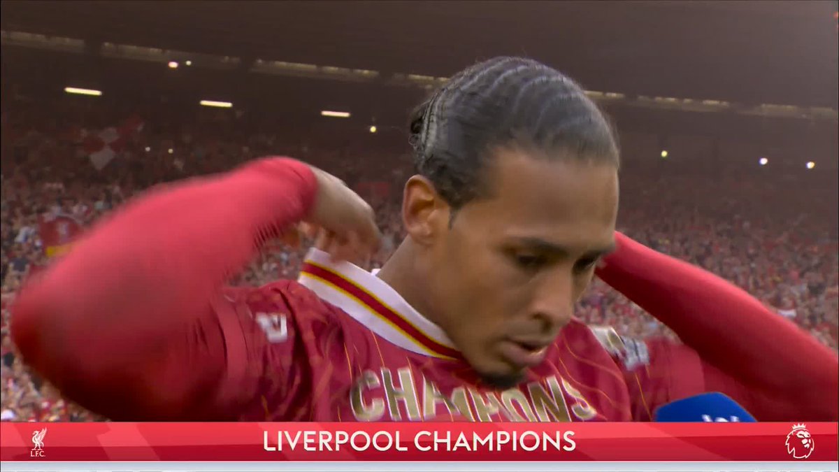 "We are truly deserved champions of England" Virgil van Dijk is full of emotion after Liverpool secure the Premier League title 👏